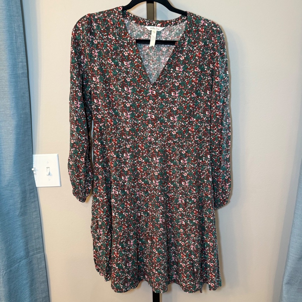 Matilda Jane Fabulously Floral Dress Long Sleeve Tiered Size Small‎ Green Pink